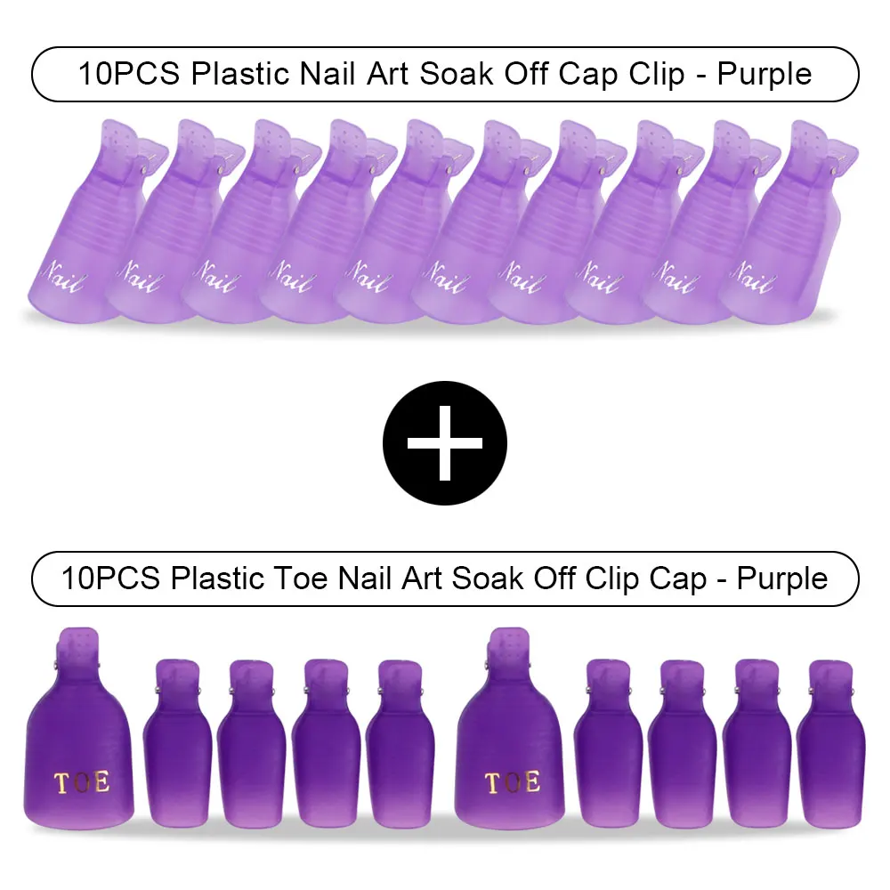 Purple Toe Purple Hd 20 шт Пластиковый Лак для ногтей замочить от крышки зажимы УФ-гель для ногтей для удаления обертывания обезжириватель очиститель для маникюрного инструмента пальцы и пальцы ног - Цвет: Purple Toe Purple Hd