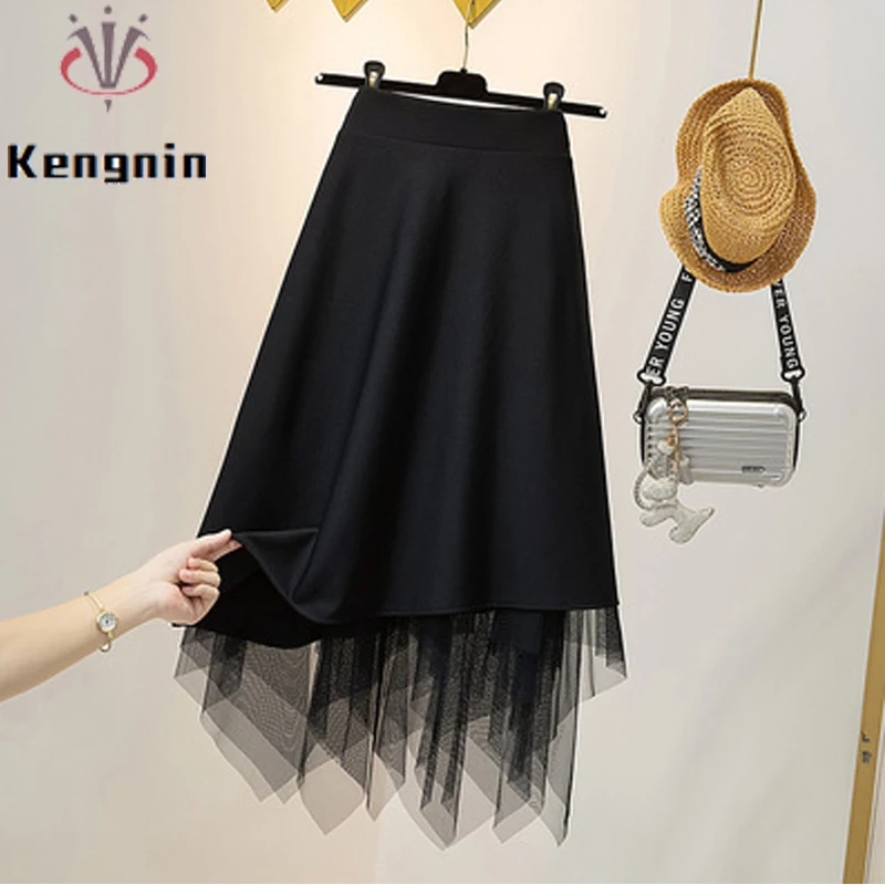 

Юбка женская сетчатая из шерсти, асимметричная, на осень/зиму