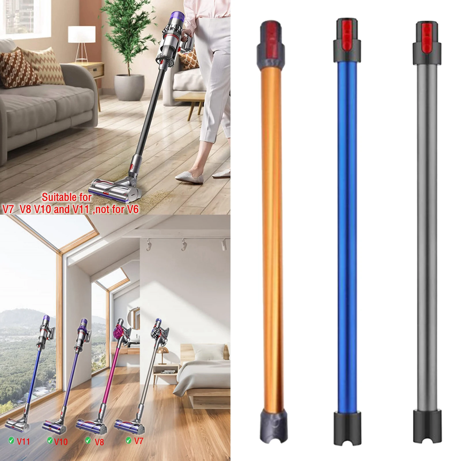 

74x5.2cm Quick Release Wand Replacement Parts for Dyson V7 V8 V10 V11 Cordless Stick Vacuums Tube Accessories