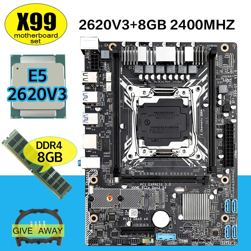 X99 GT игровой материнской платы с LGA2011-3 E5 2620 V3 1 шт. 8 Гб 2400 МГц DDR4 памяти USB3.0 NVME M.2 Wi-Fi