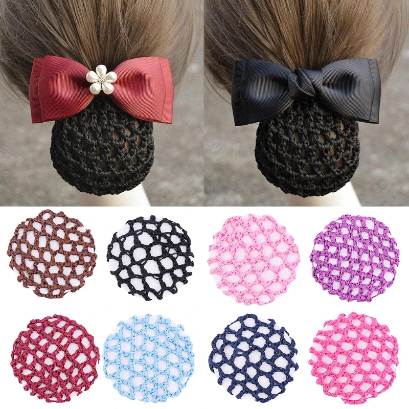 

10Pcs Women Handmade Crochet Knit Mesh Bun Cover Elastic Snood Hair Net Multicolor Ballet Dance Skating Hair Accessories