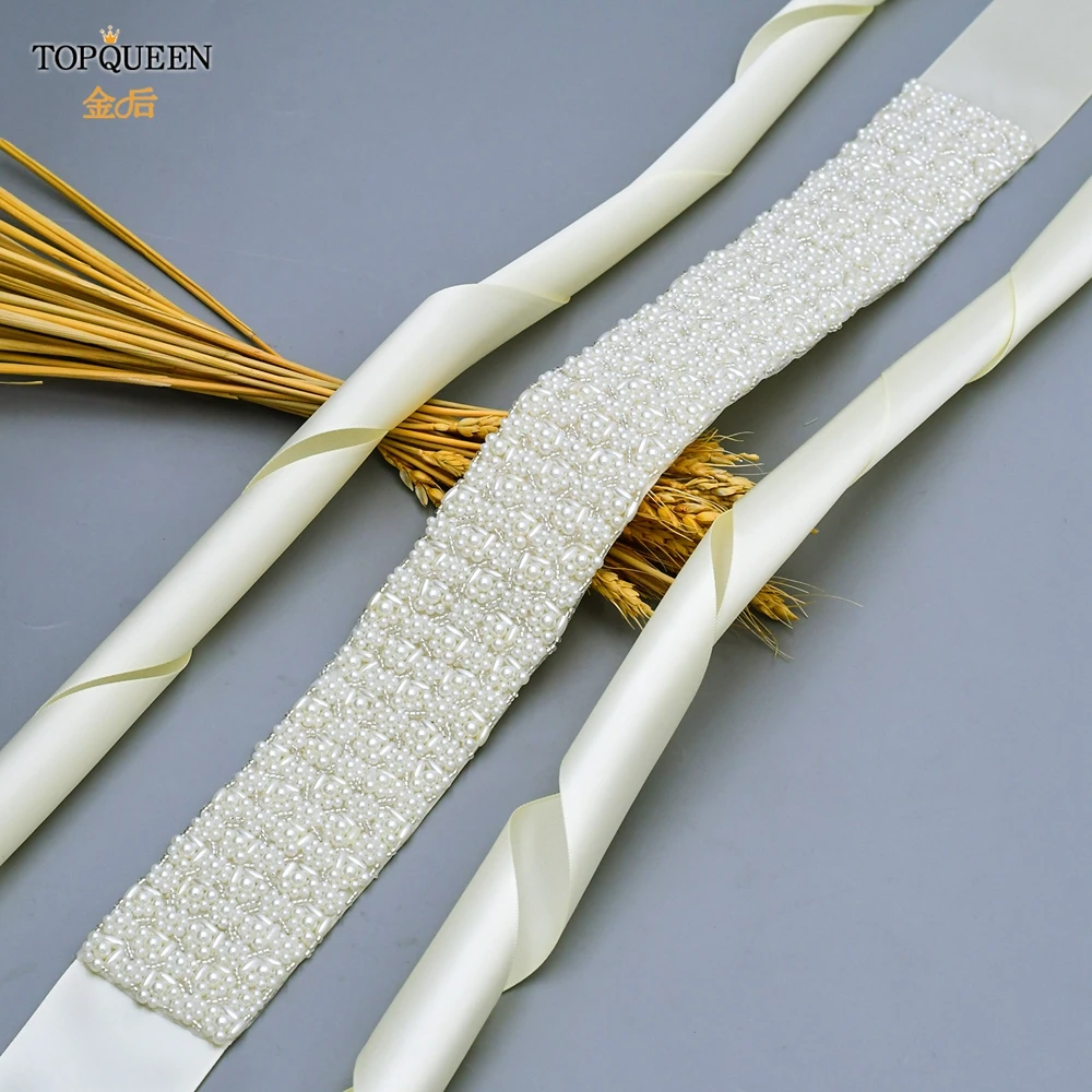 

TOPQUEEN S20 Luxury Wedding Dress Sash Bridesmaid Sash Satin Sash Ivory Pearl Ribbon Bridal Belt Big Belt Maternity Flower Belt