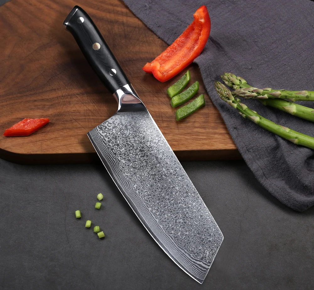 TURWHO 7.5 inch Cleaver Knife Sharp Chinese Kitchen Knives Japanese Damascus Steel Stainless Chopping G10 Handle | Дом и сад