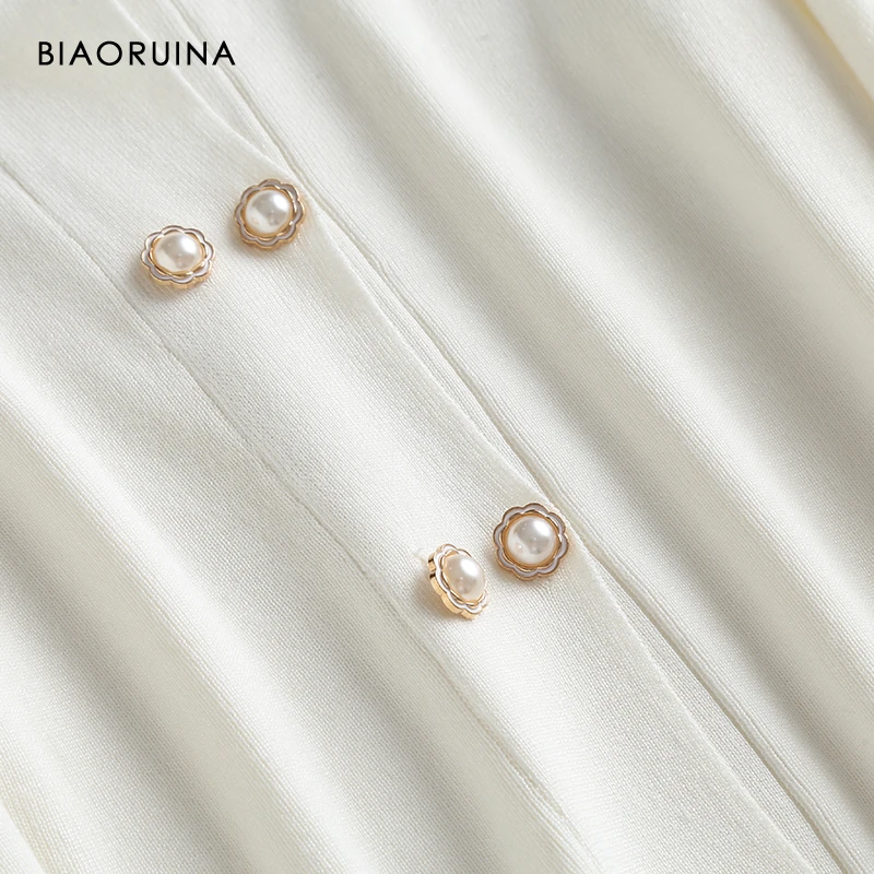 Женский двубортный кардиган BIAORUINA милый вязаный с вышивкой и отложным воротником