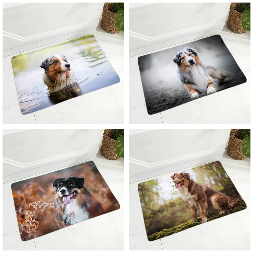 

Flannel Carpet Floor Mat for Hallway Bedroom Australian Shepherd Dog Door Rug Non-Slip Decor Pet Animal Doormat 40x60cm