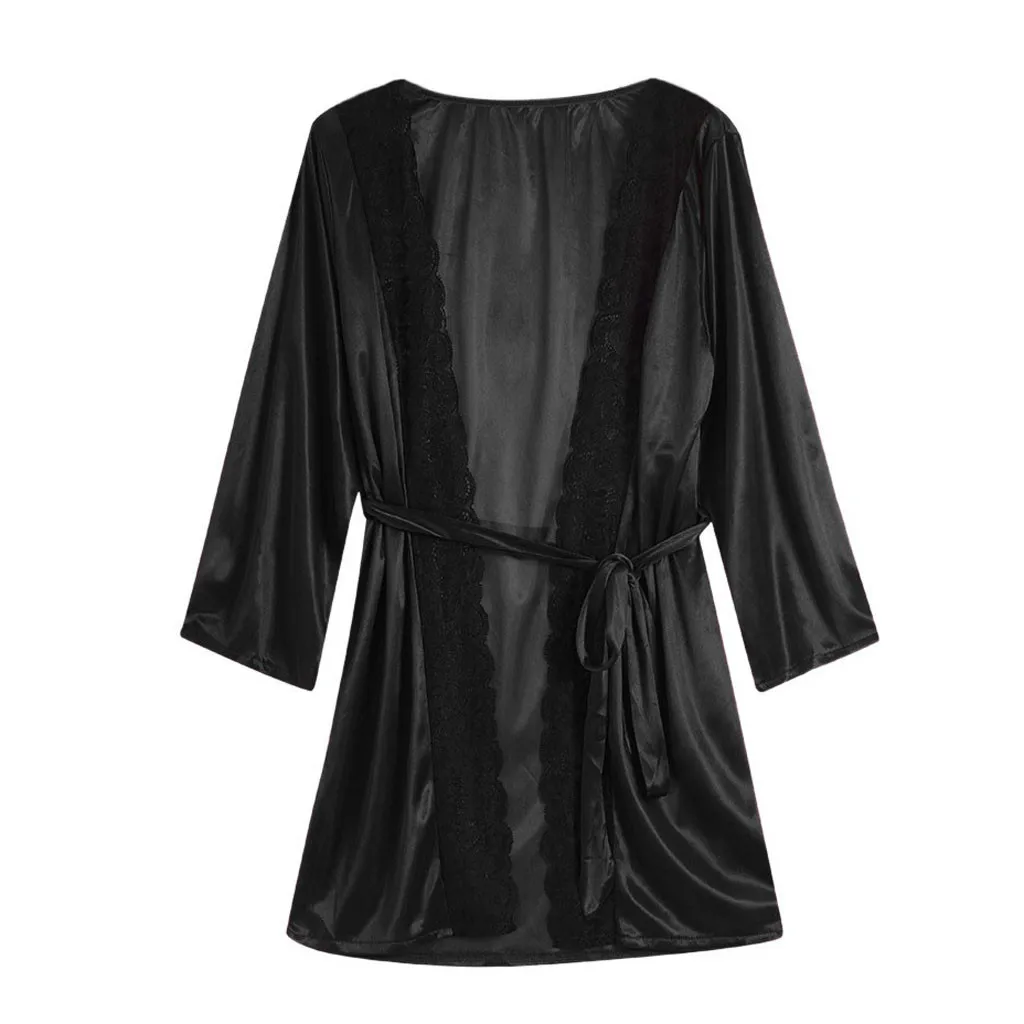 2019 сексуальное ночное белье для женщин кружевной Атласный халат Ночное красное