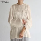 Блузка ZANZEA женская с вышивкой, элегантный цветочный топ с пышными рукавами, кружевная блузка, кроше, сорочка, лето 2021