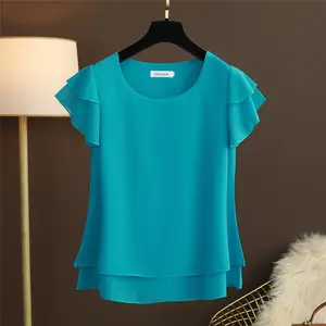 O-Neck Chiffon Shirt Female Short Sleeve Blouse  6XL Shirts womens tops and blouses Top New Summer W in India