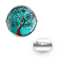 classic tree of life design charm brooches decoration collar pin glass convex dome women men accessories gift