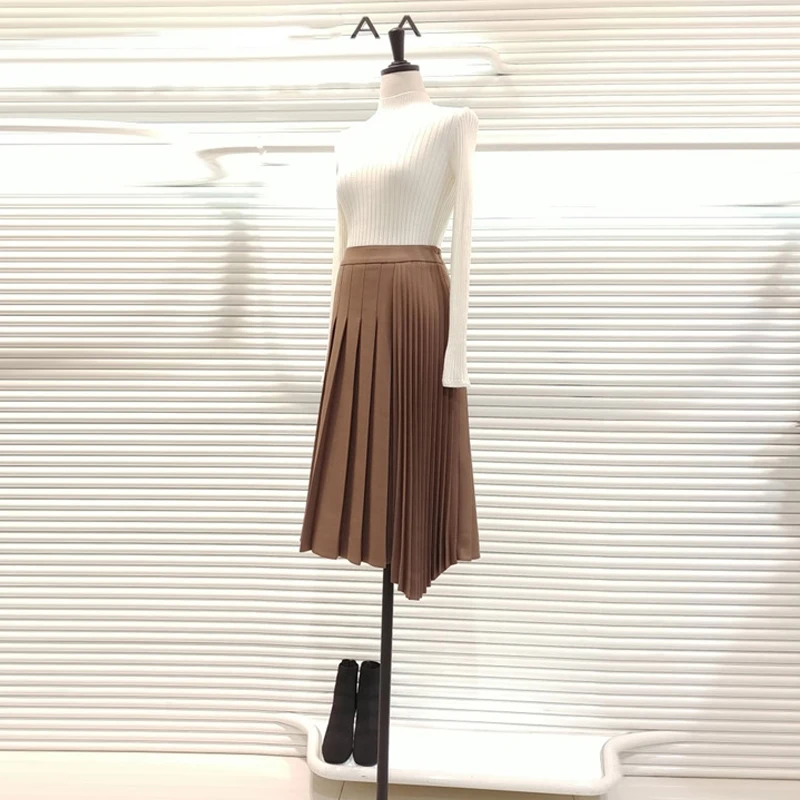 Женская плиссированная юбка винтажная однотонная офисная средней длины с