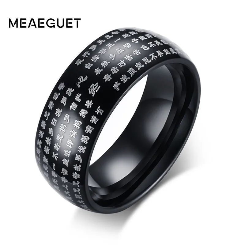 Черное кольцо для мужчин буддийская мантра из нержавеющей стали китайские буквы