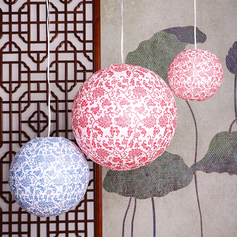 Новый 20/30/40 см Печатный &quotсиний и белый фарфор&quot Круглый Китайский бумажный