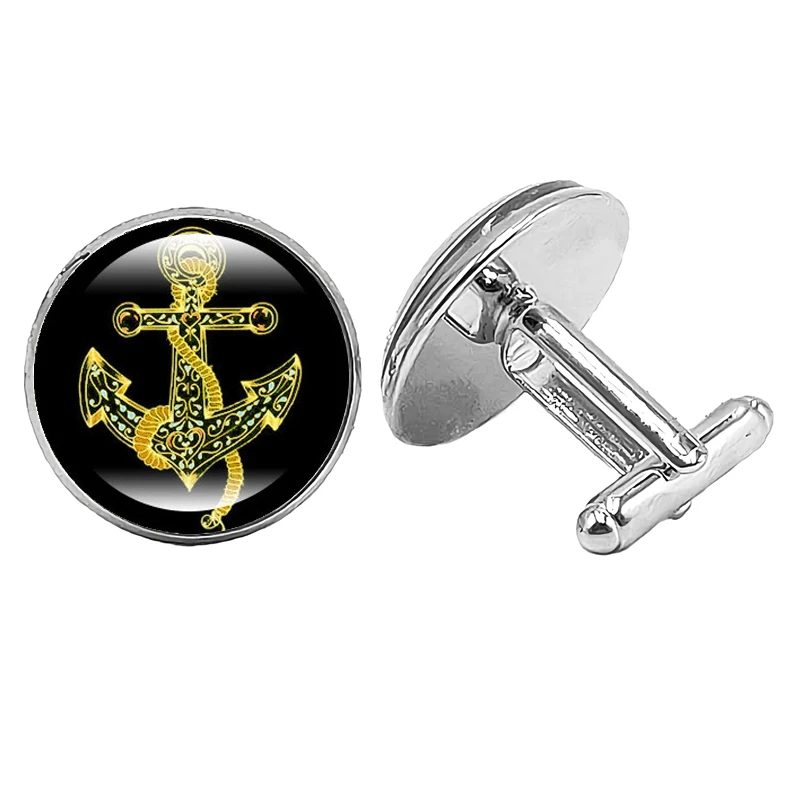 2019 Новинка Лидер продаж прозрачные якорь серебро стекло кабошон запонки Для