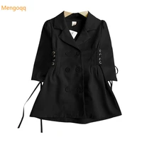 newest kids baby girls long sleeve solid button lacing knee length suits dresses children fashion clothes 3 8y