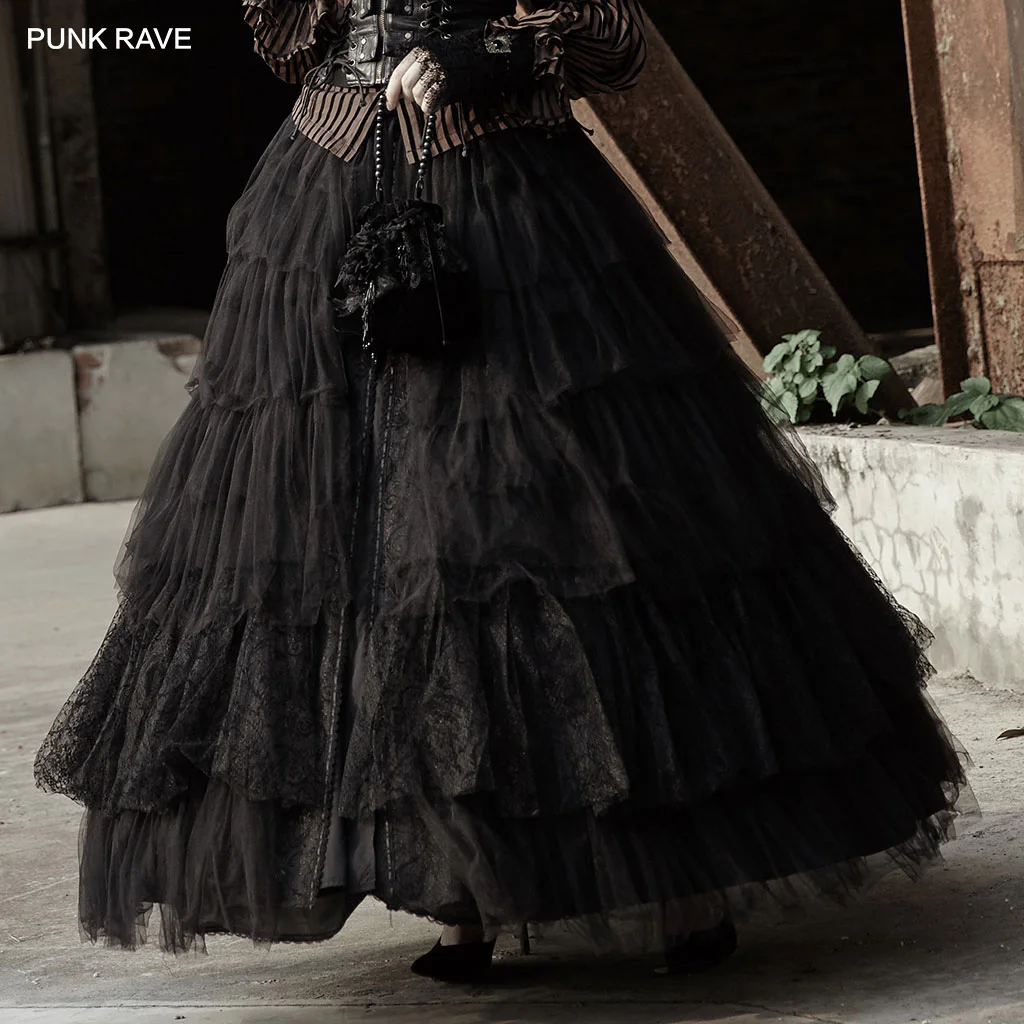 Черные кружевные юбки в стиле панк готические Лолиты эластичные с высокой талией