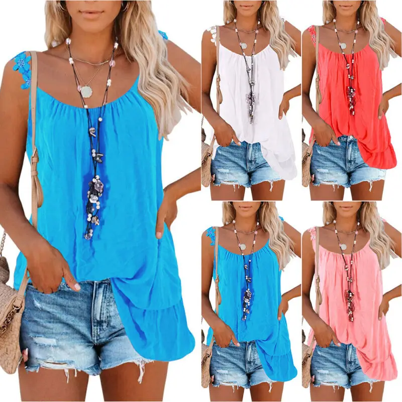 

Tank Top Lace Sling Plain Double Stitching Women Summer 2021 Crewed Neck Fashion Sleeveless Loose Casual Female Hot Clothes
