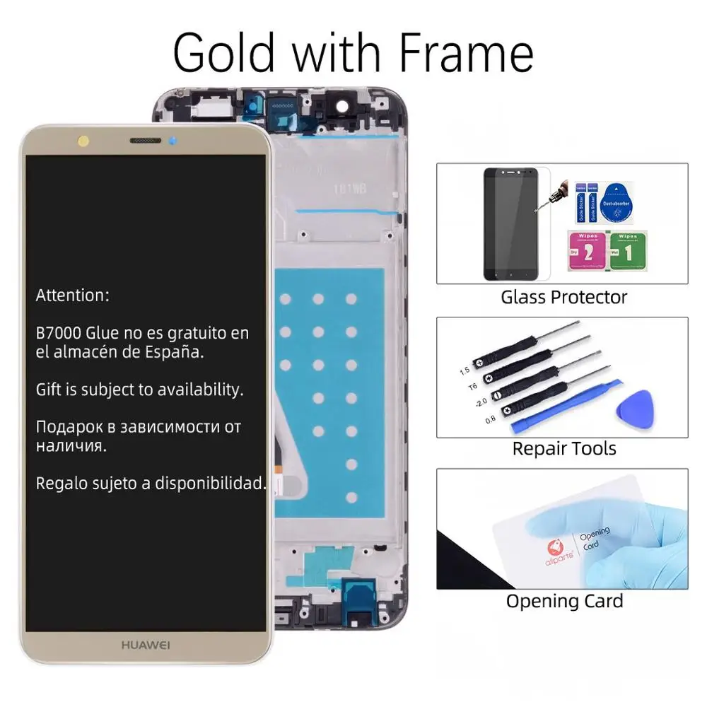 Экран для HUAWEI P Smart LCD в сборе с тачскрином на рамке черный белый синий золото FIG LX1 FIG-LX1 FIG-LX3 - Цвет: Gold with Frame