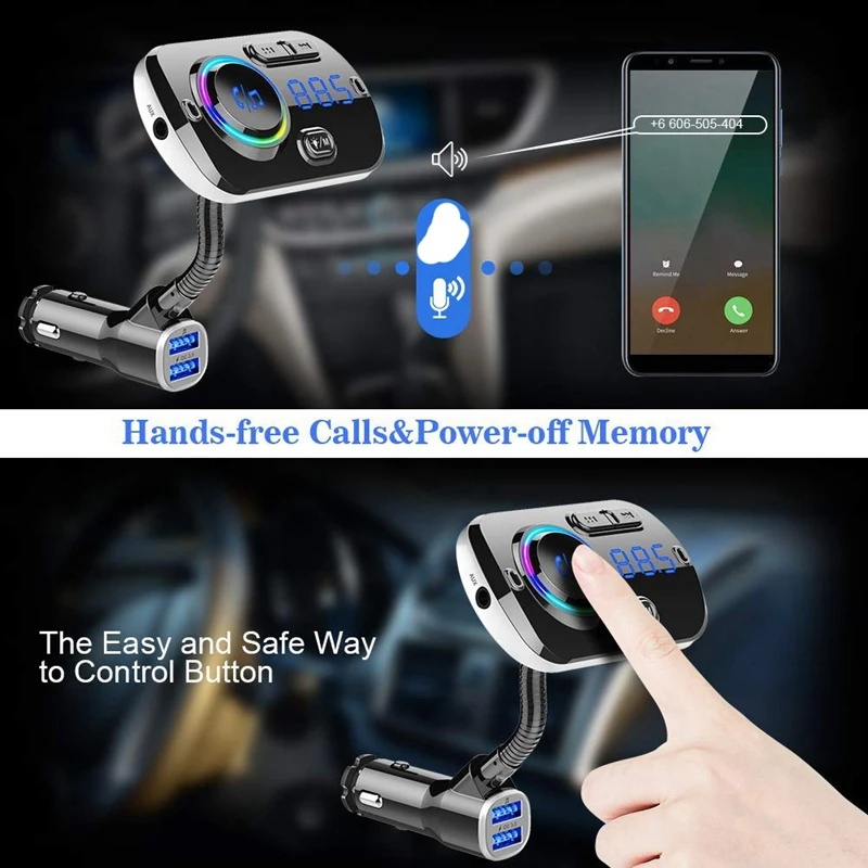 Bluetooth FM Transmitter BC49AQ for Car 7 Color LED Adapter with QC3.0 Charging Siri Google Assistant USB Flash Drive Mi | Автомобили и