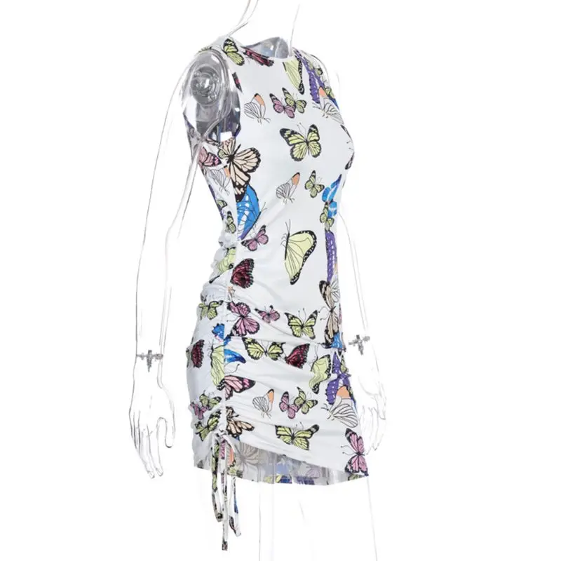 

Женское облегающее мини-платье без рукавов с открытой спиной и принтом бабочки, A0NF