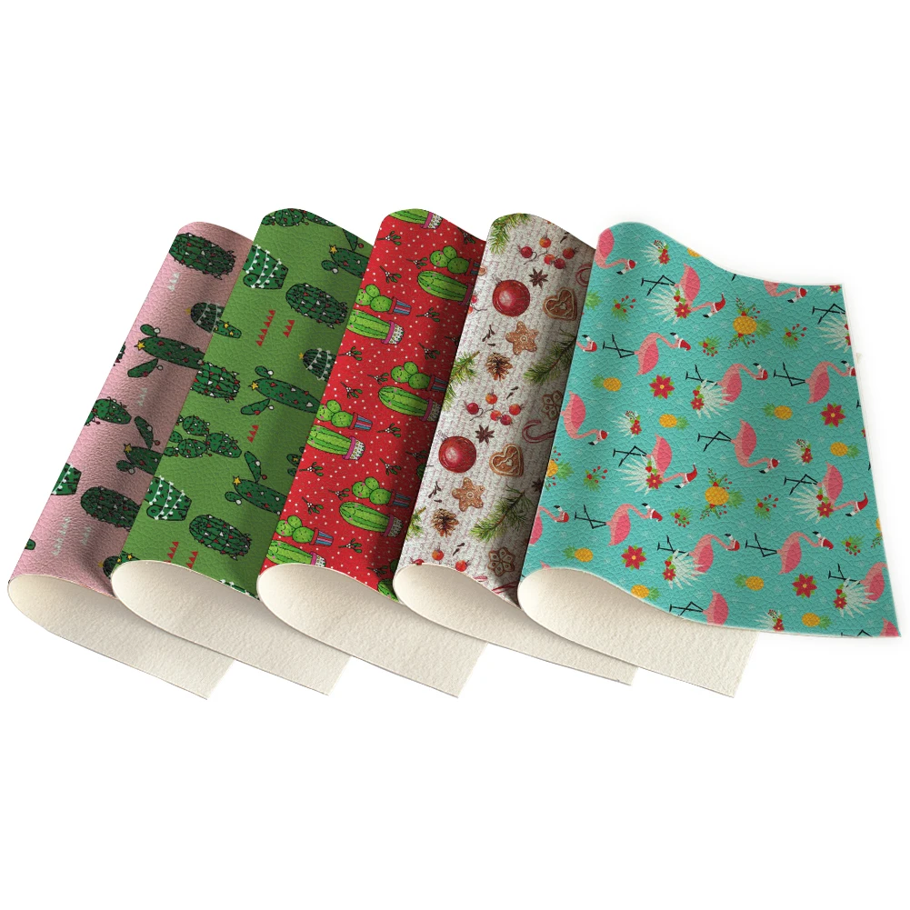 

Christmas Faux PU Leather Fabric Christmas Elements Red Pink Green Pattern Litchi Printed For DIY Earrings Bow Making 30X136CM