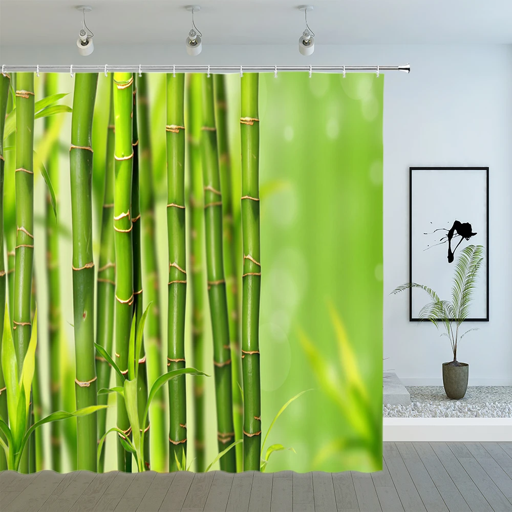green bamboo shower curtains spring plant scenery bird butterfly koi leaf pattern zen garden bathroom decor cloth curtain set free global shipping