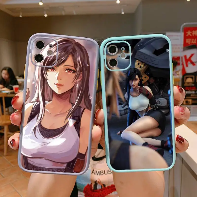 

ff7 tifa Phone Case For iPhone 13 12 11 Mini Pro XR XS Max 7 8 Plus X Matte transparent Gray Back Cover