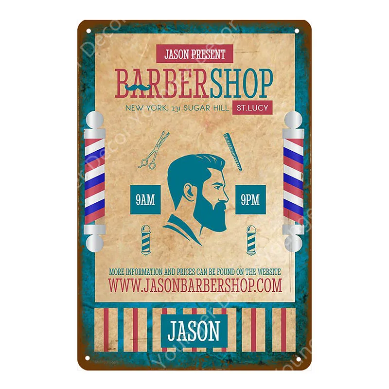 Barber Shop Metal Signs Haircuts And Shaves Advertising Decorative Board Home Wall Decor Hairdresser Gift Vintage Poster YI-165 - Цвет: YD7790BI