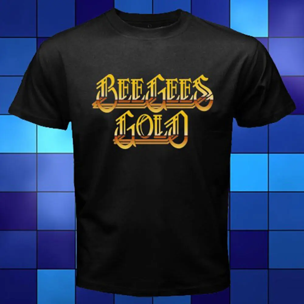 

New Bee Gees Gold Logo Rock Band Black T-Shirt Size S M L XL 2XL 3XL
