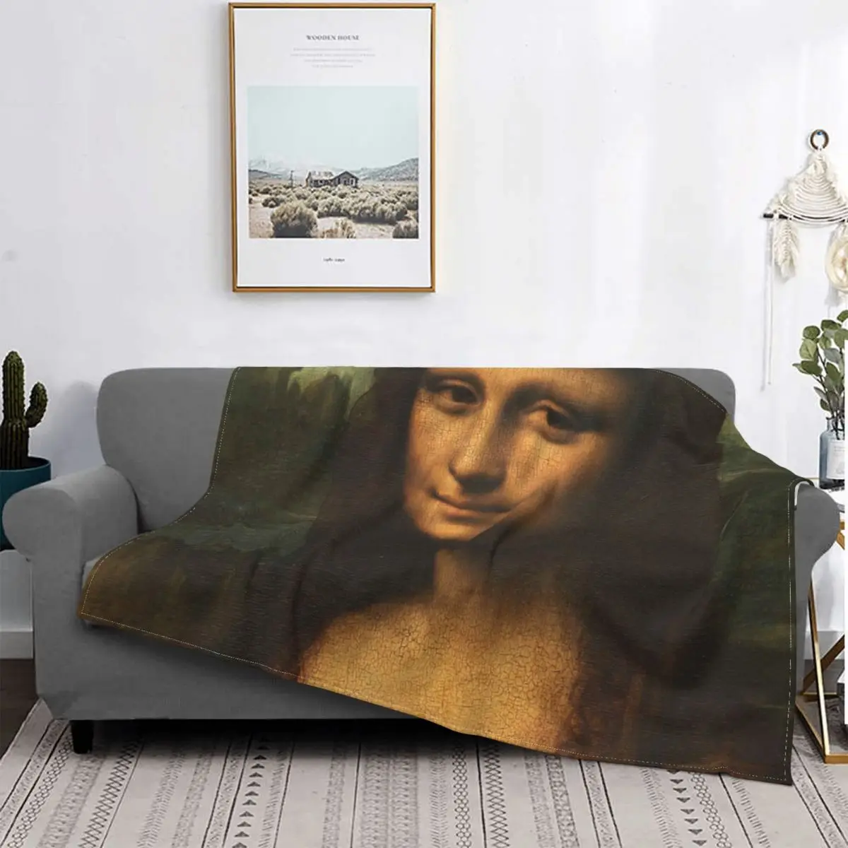

Mona Lisa Blankets Fleece Decoration Ultra-Soft Throw Blankets for Bedding Bedroom Plush Thin Quilt