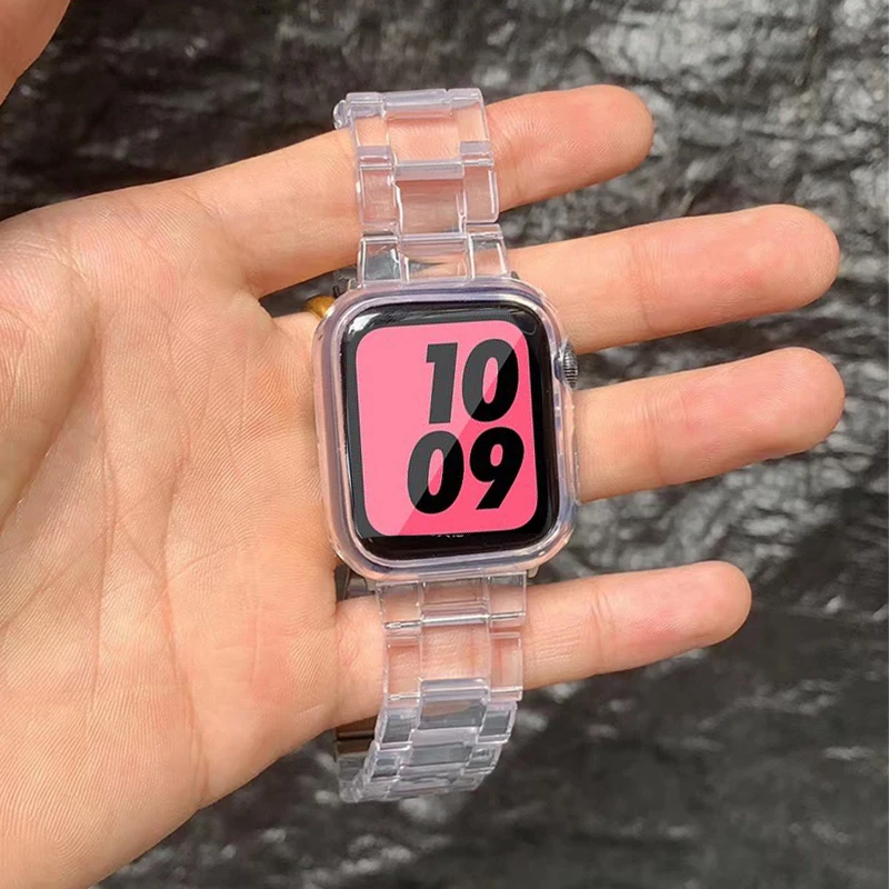 

Resin Watch strap for apple watch 6 5 4 band 42mm 38mm correa transparent steel for iwatch 6 series 5 4 3/2 watchband 44mm 40mm