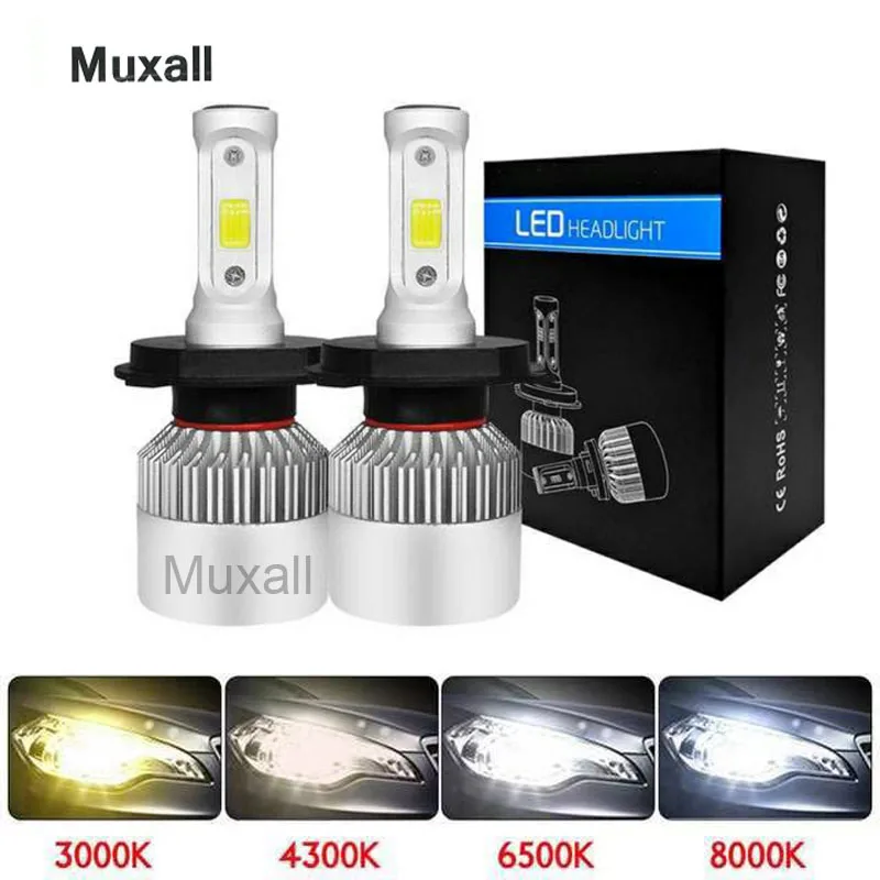Muxall 2 шт. H4 светодиодный H7 H11 H8 9006 HB4 COB S2 Автомобильная фара 72 Вт 8000LM автомобильная