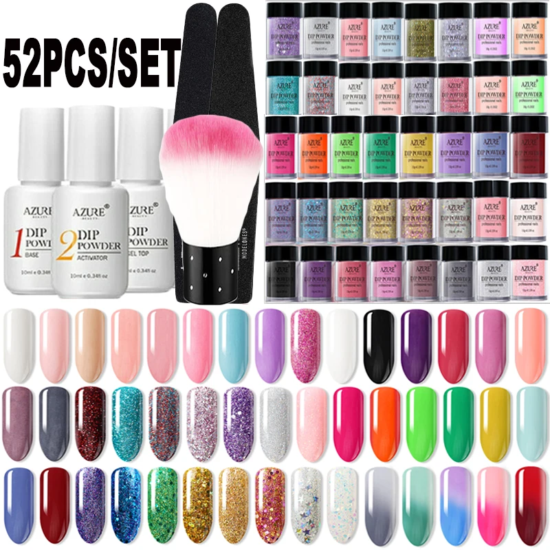 Azure beauty 52 шт./лот погружающийся порошок набор для нейл арта Термальный блеск