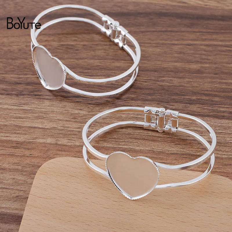 BoYuTe Custom Made (50 Pieces/Lot) 65*60MM Metal Brass Bracelet Base with 25MM Heart Blank Tray DIY Handmade Jewelry Accessories