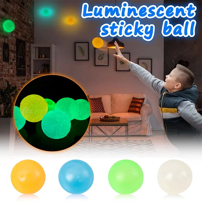 

4/8pcs High Bounce Luminous Balls Glowing Stress Ball Sticky Wall Home Party Decorations Glow In The Dark Anxiety Toy Kid Gifts