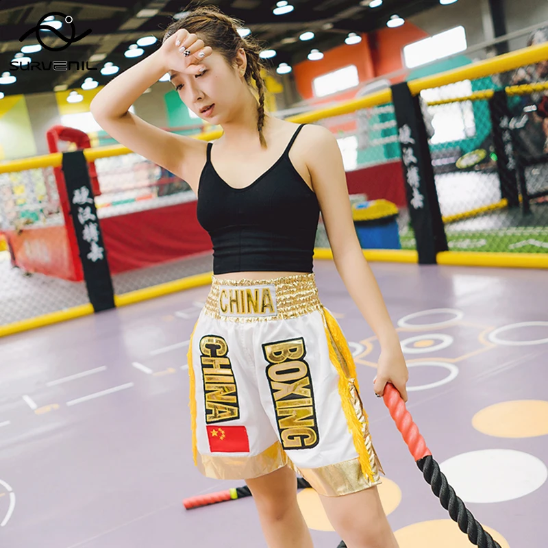Boxing Shorts Women Men Kids Gold Tassels Muay Thai Shorts Custom Name/Logo Fitness Sanda MMA Competition Game Training Pants