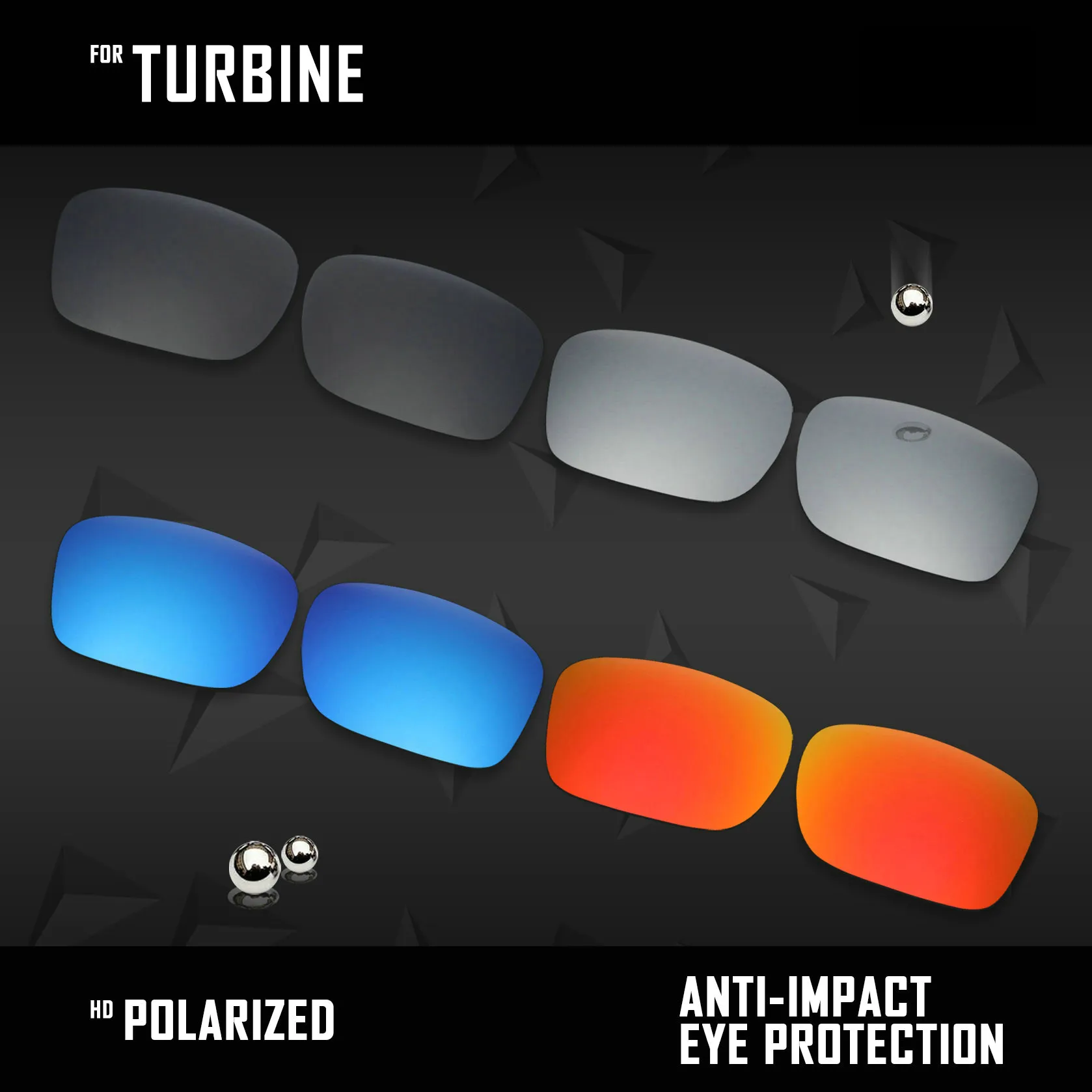 

OOWLIT 4 Pairs Polarized Sunglasses Replacement Lenses for Oakley Turbine OO9263-Black & Silver & Ice Blue & Fire Red