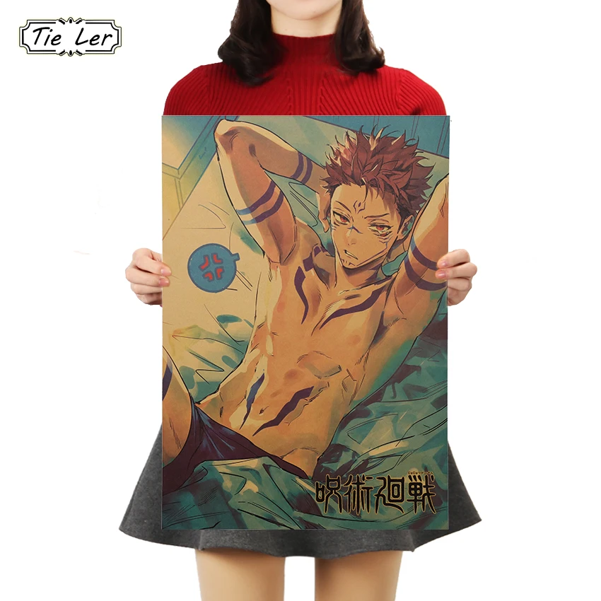 

TIE LER Jujutsu Kaisen Character Poster Classic Cartoon Anime Kraft Paper Wall Sticker Room Decoration Wallpaper 51x35cm