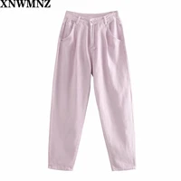 xnwmnz 2020 fashion women loose harm jeans pants boy friend style long trousers pockets zipper loose high street female pants