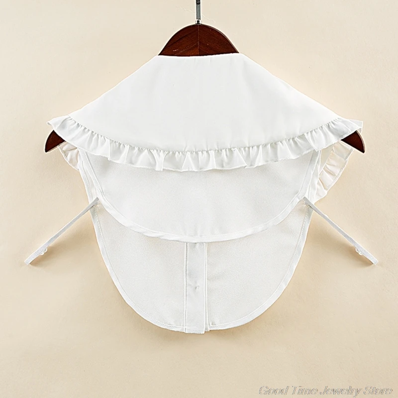 

Women Sweet Lolita Doll Decorative False Fake Collar Large Lapel Ruffles Trim Button Down Detachable Half Shirt Dickey M24 21