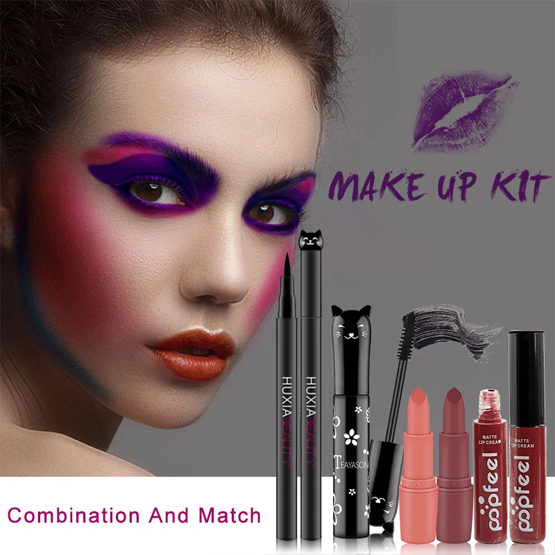 4 шт./компл. дамский набор для макияжа подводка глаз тушь ресниц блеск губ губная