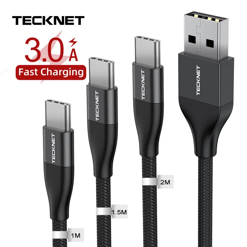 3 упаковки USB Type C кабель TeckNet для Xiaomi Redmi Note 7 3A шнур быстрой зарядки usbc зарядное