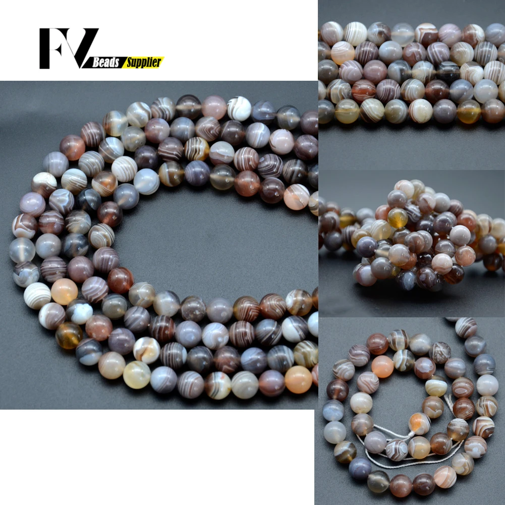 

Natural Gem Gray Botswana Striped Agates Stone Beads Round Loose Spacer Beads For Jewelry Making Diy Bracelet Charm 6 8 10mm 15”