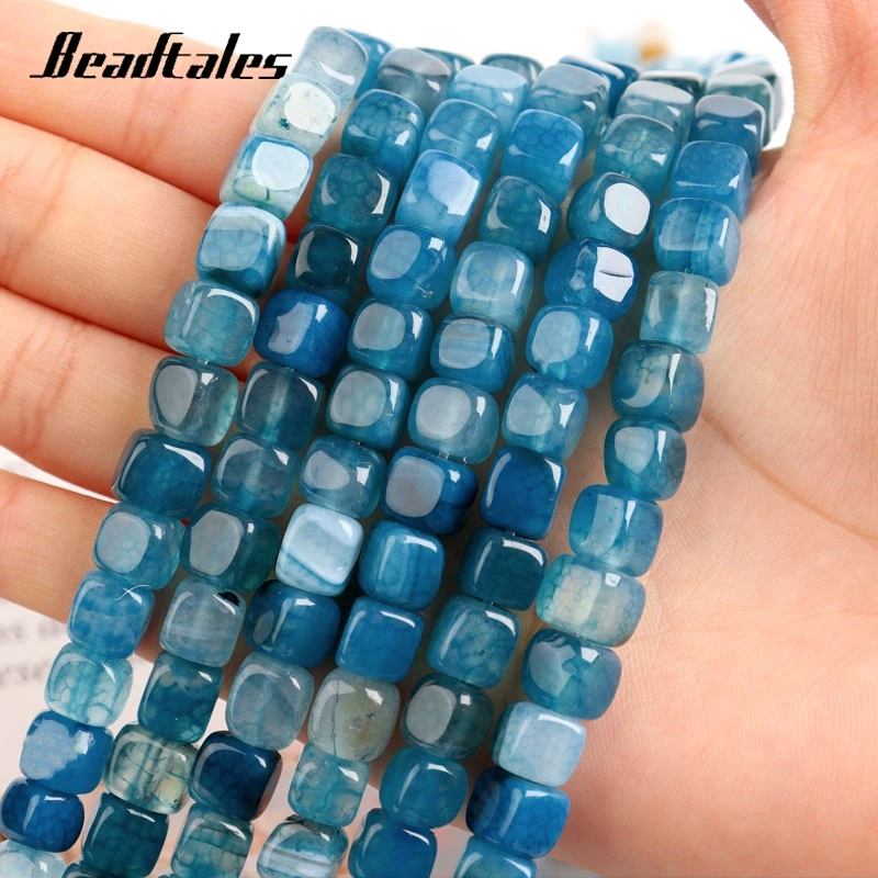 

46pcs/lot Natural Stone Agates Beads Lake Blue Cube Loose Spacer Square Beads For Jewelry Making DIY Charms Bracelet Necklace