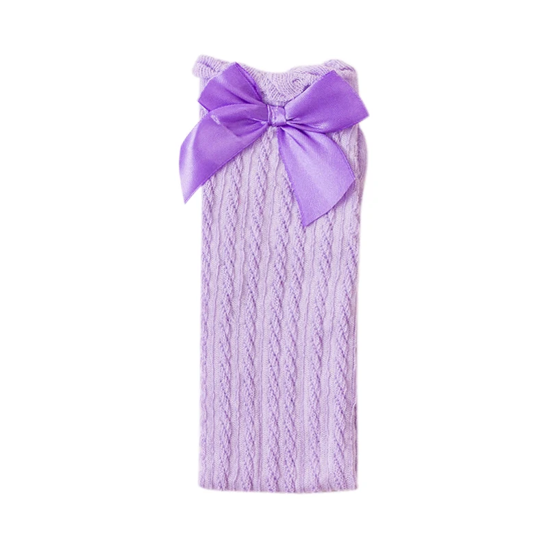 Purple Милые однотонные длинные хлопковые носки с бантом для девочек осенние дышащие детские носки для девочек одежда для малышей - Цвет: Purple