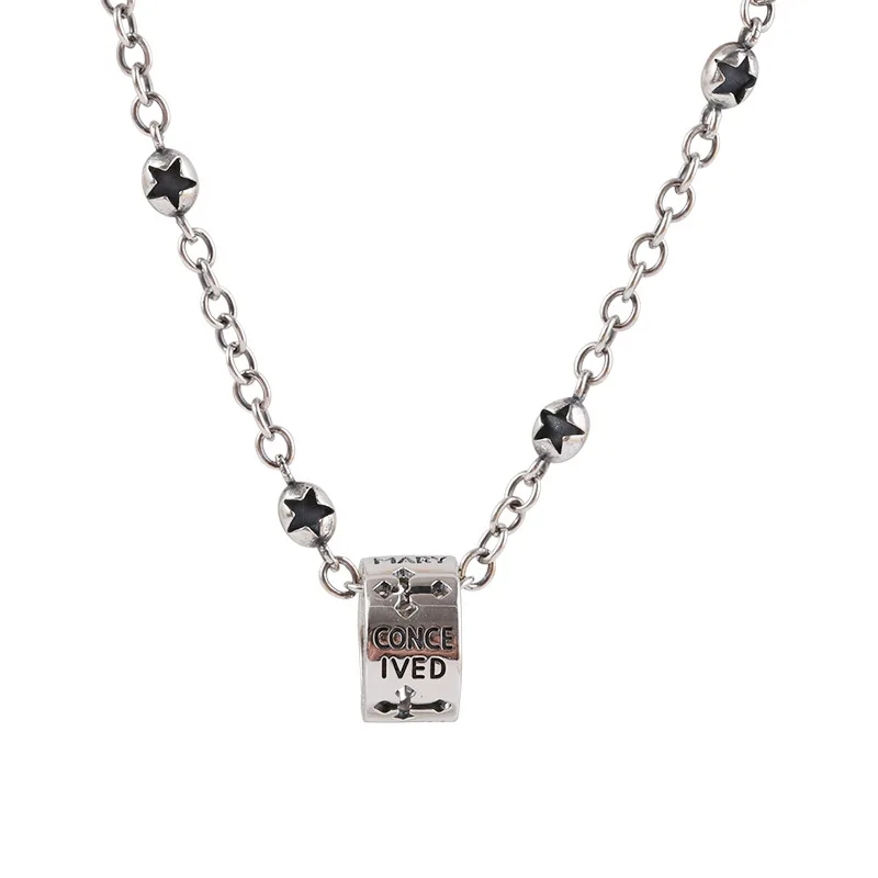 

Silver Cross Ring Necklace Women's Simple Thai Silver Vintage Clavicle Chain Sweater Chain