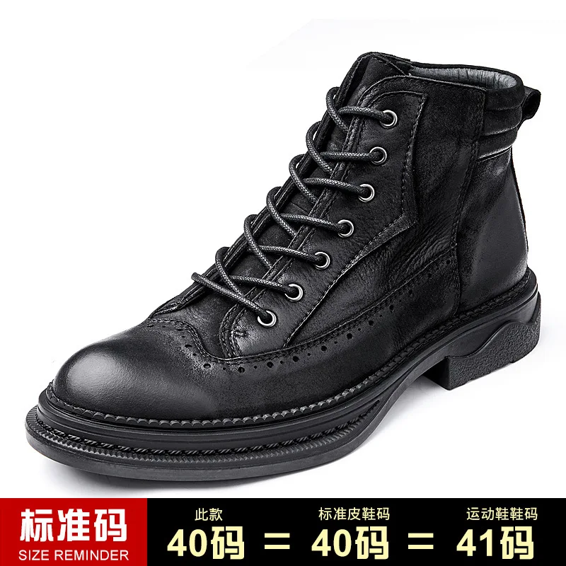 

chelsea boots men High Quality Genuine Leather combat boots autumn winter British retro men shoes cowhide zippercowboy boots