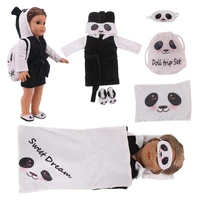 6pcs panda doll pajamas bathrobesjumpsuitssleeping bagpillowmaskslipper fit 18inch american43cm born baby generation toys