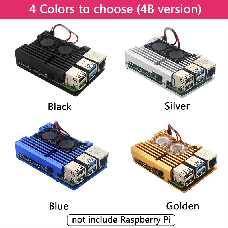 Двойные вентиляторы Raspberry Pi 4 модели B/3B+/3B 4 цвета Алюминий металлический чехол с супер два охлаждающим вентилятором+ радиаторы для Raspberry Pi 4/3