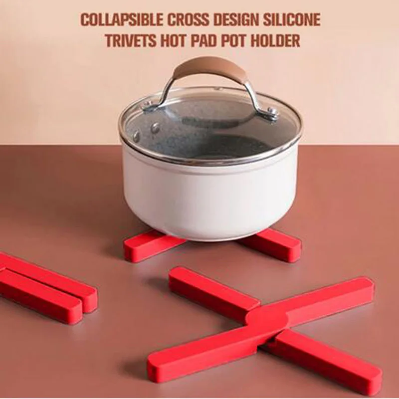 Силиконовые складные контейнеры подставка для Кухня Non-slip горшок держатель крест