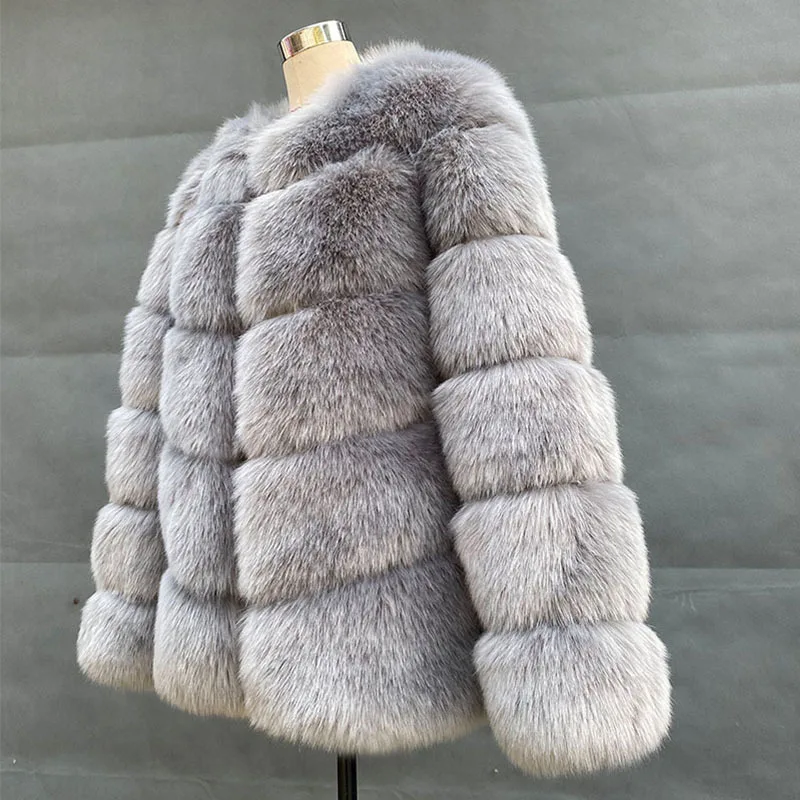

Factory direct sales women winter fox fur coat jacket Fake Faux wool fashion and warm